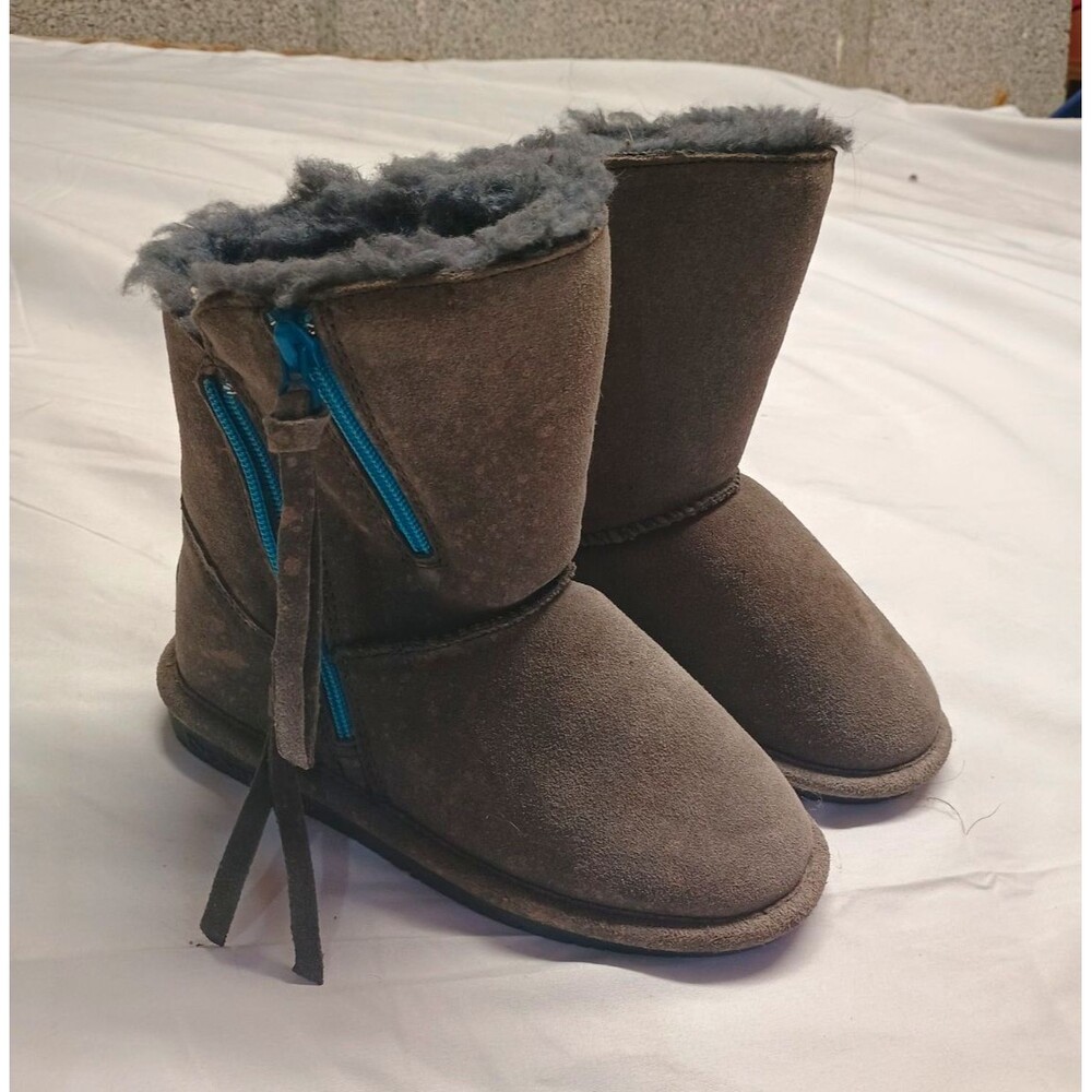 BEARPAW Mimi 1901Y Youth Size 1 Gray Suede Wool Lined Boots Blue Zipper